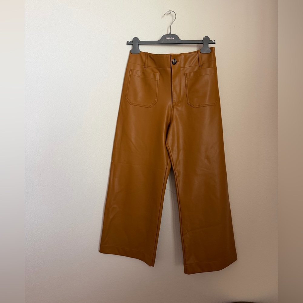 New Anthropologie the Colette faux leather cedar Wide-Leg Pants 28p - Picture 4 of 8